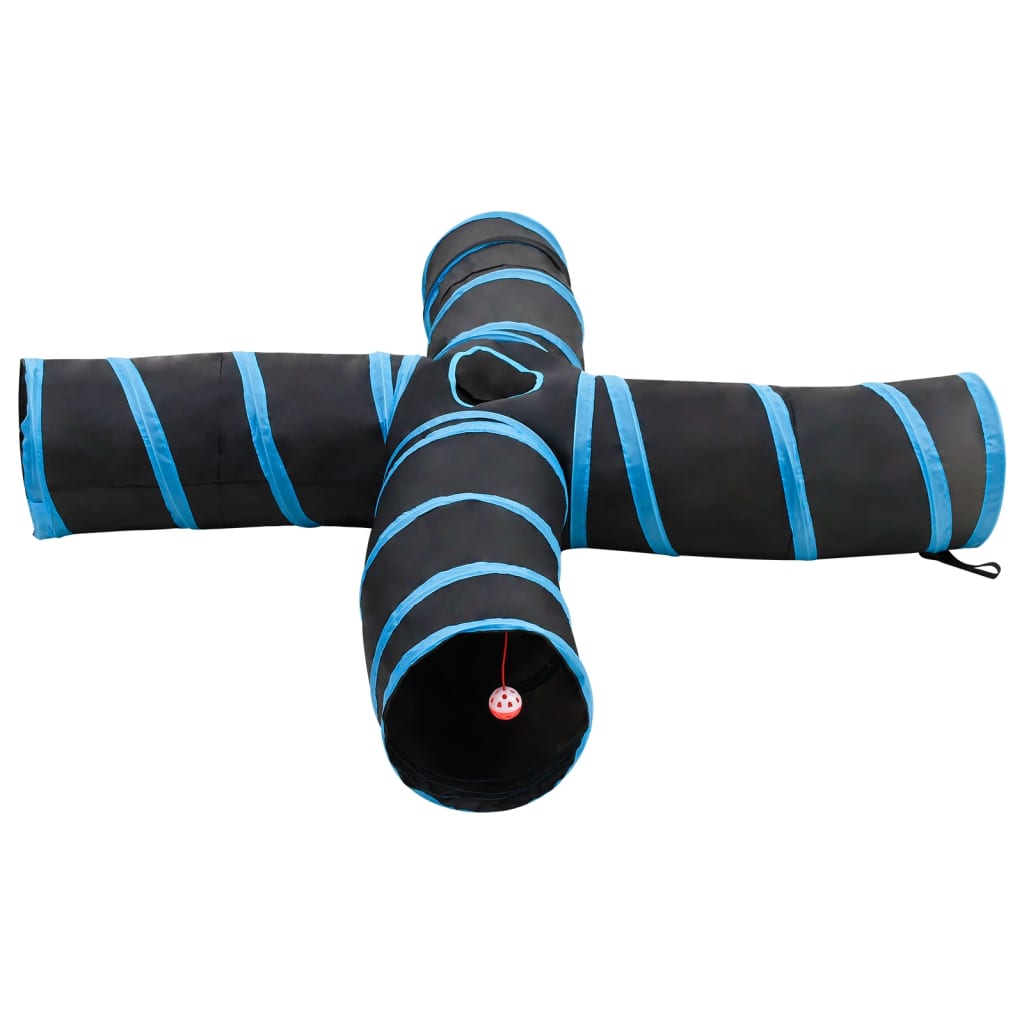 Katzentunnel 4-Wege Schwarz und Blau 25 cm Polyester