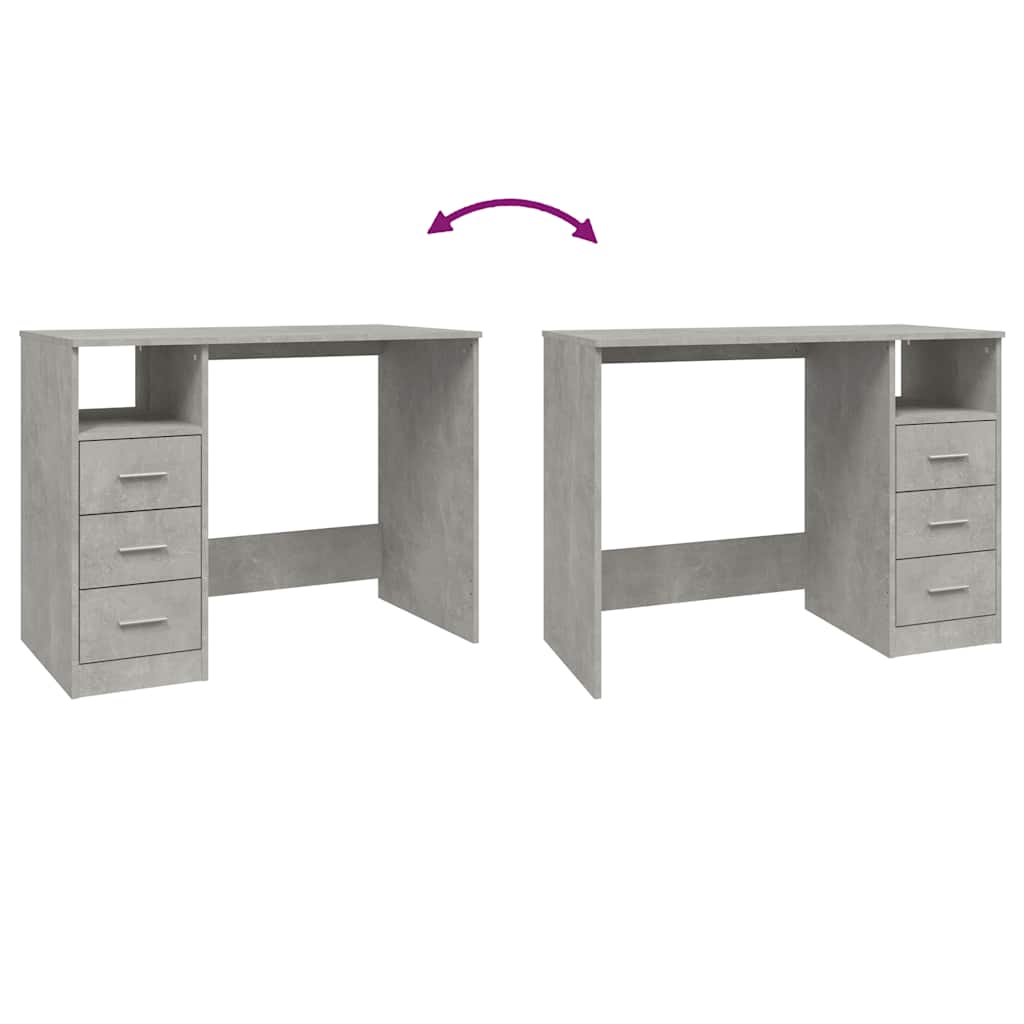 Schreibtisch mit Schubladen Betongrau 102x50x76cm Holzwerkstoff