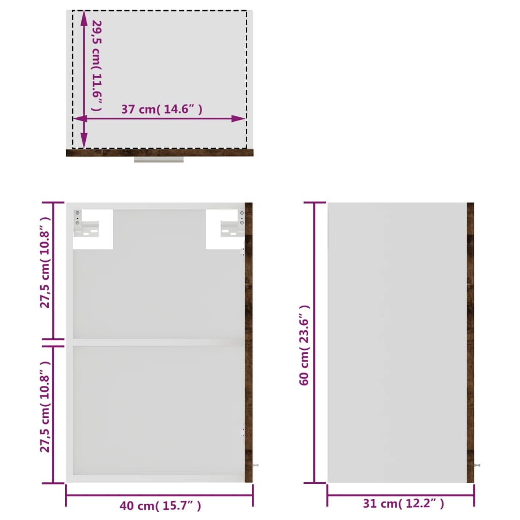 Hängeschrank Lyon Glas Räuchereiche 40x31x60 cm Holzwerkstoff