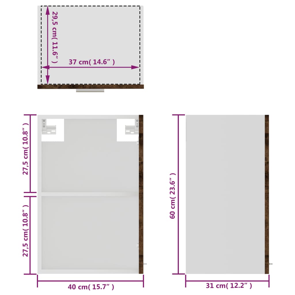 Hängeschrank Lyon Glas Grau Sonoma 40x31x60 cm Holzwerkstoff