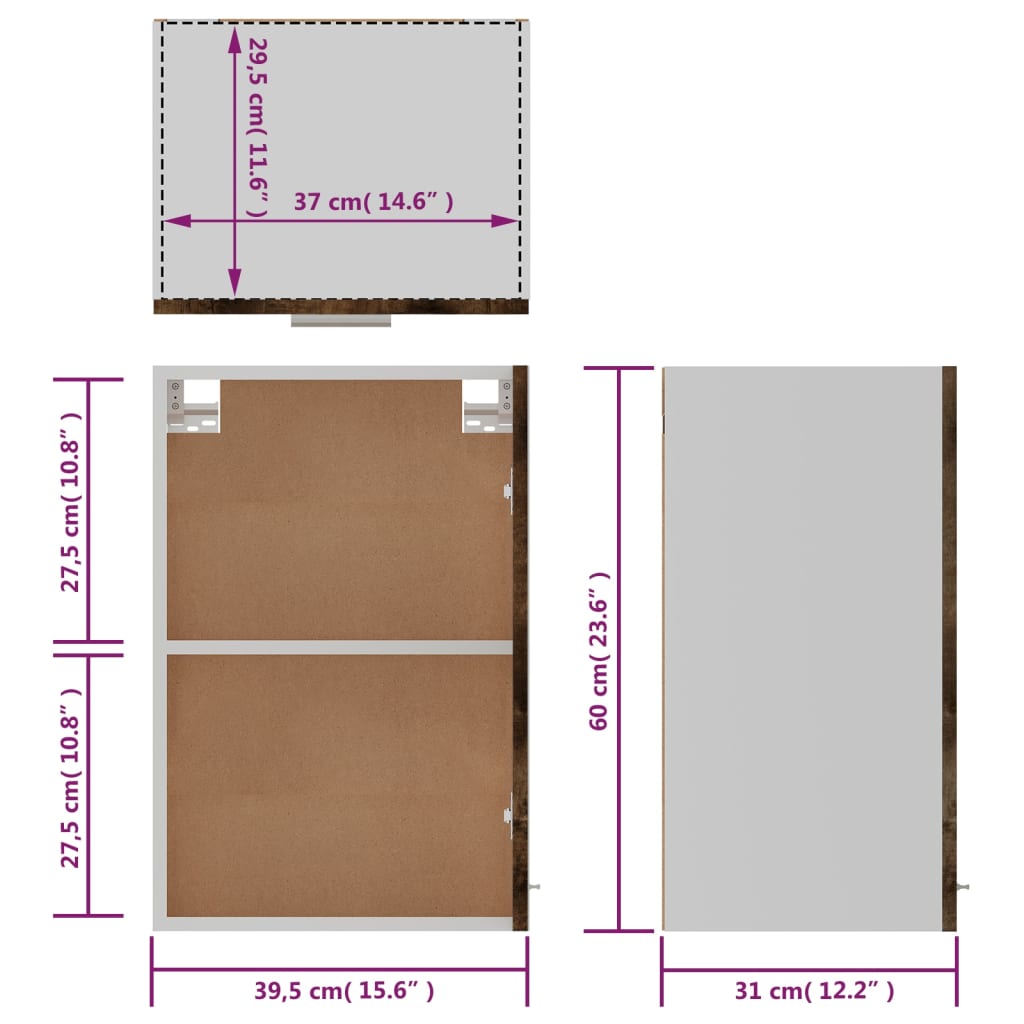 Hängeschrank Lyon Räuchereiche 39,5x31x60 cm Holzwerkstoff