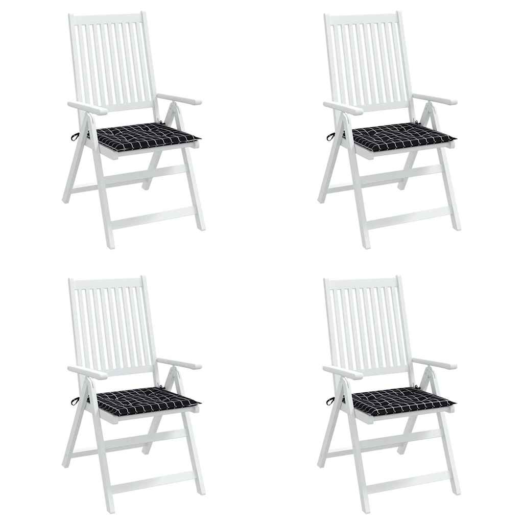 Gartenstuhl-Kissen 4 Stk. Schwarz Karomuster 40x40x4 cm Stoff