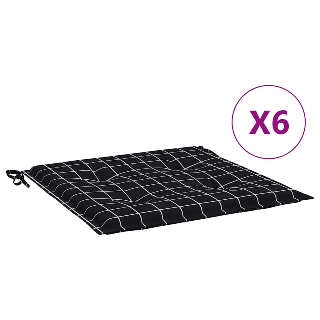 Gartenstuhl-Kissen 6 Stk. Schwarz Karomuster 40x40x4 cm Stoff