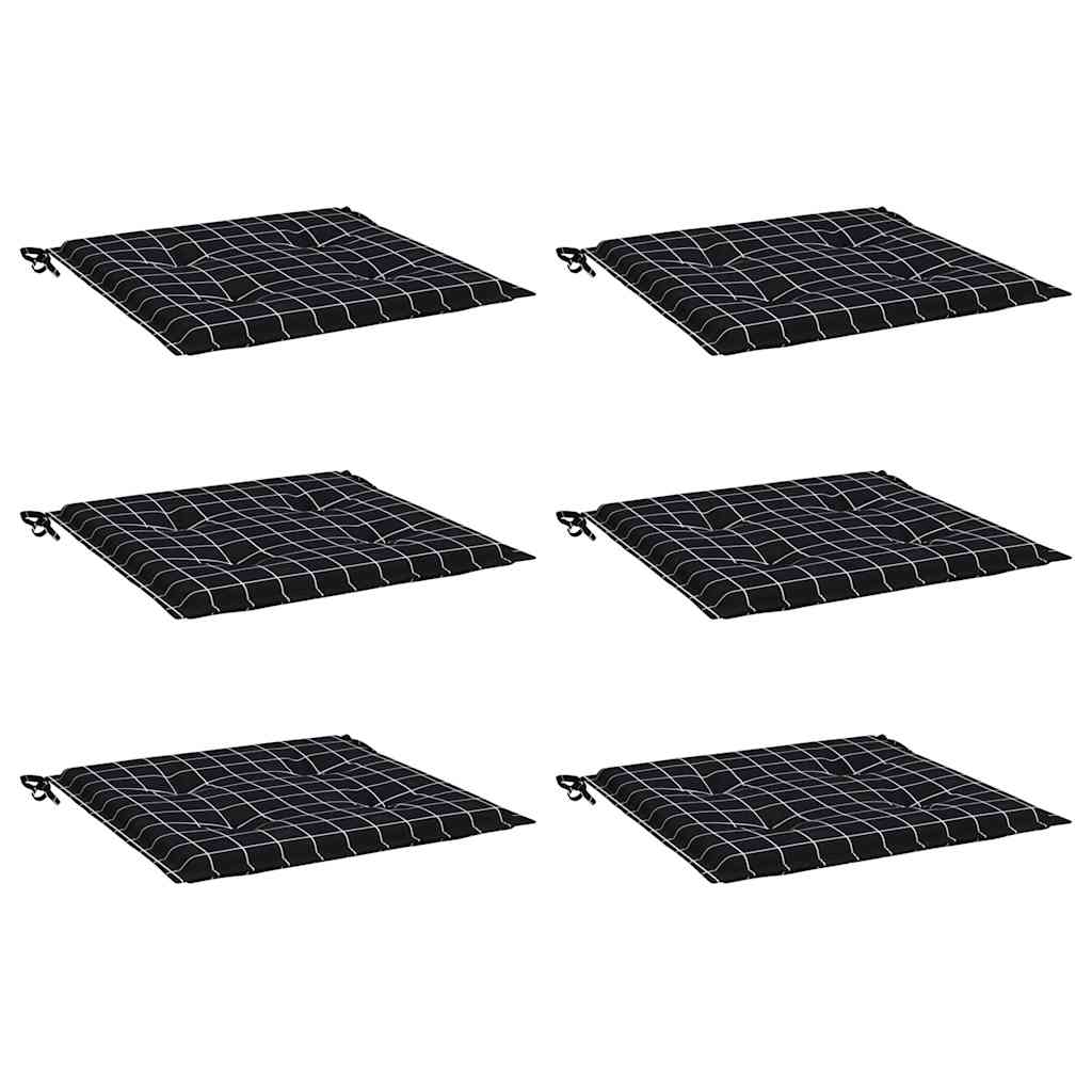 Gartenstuhl-Kissen 6 Stk. Schwarz Karomuster 40x40x4 cm Stoff