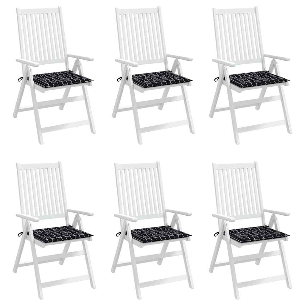 Gartenstuhl-Kissen 6 Stk. Schwarz Karomuster 40x40x4 cm Stoff