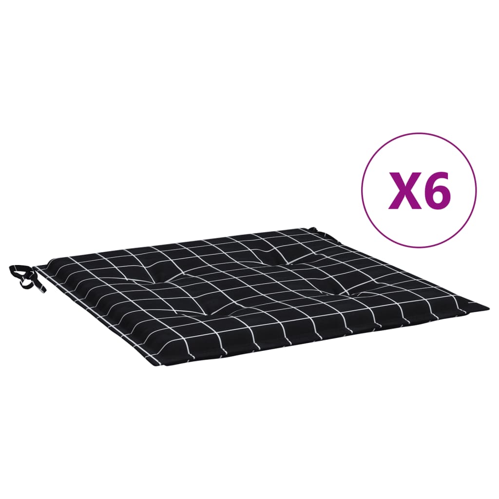 Gartenstuhl-Kissen 6 Stk. Schwarz Karomuster 50x50x4 cm Stoff