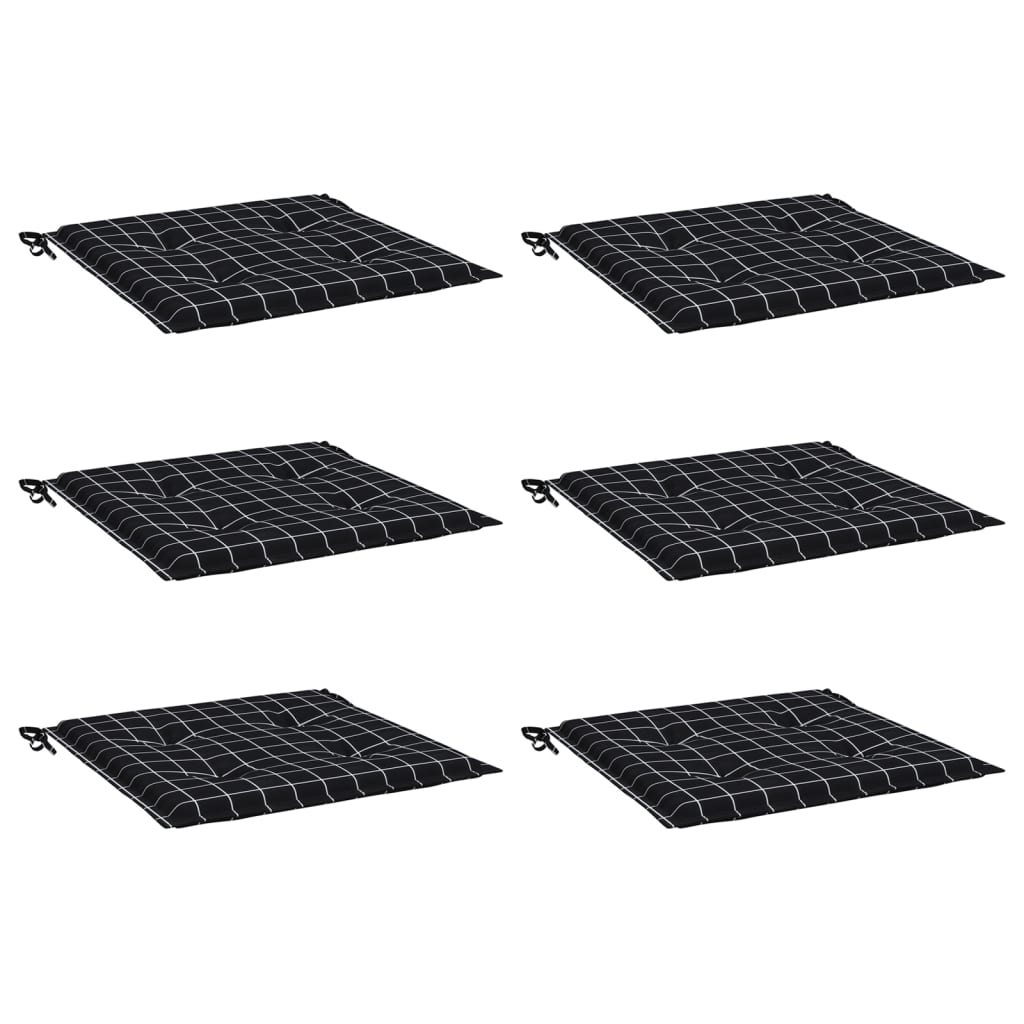 Gartenstuhl-Kissen 6 Stk. Schwarz Karomuster 50x50x4 cm Stoff