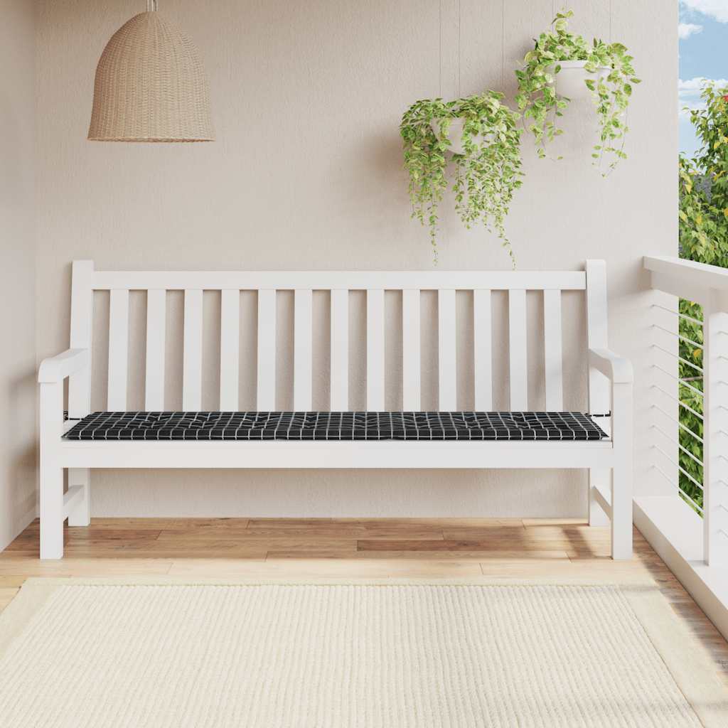 Gartenbank-Auflage Schwarz Karomuster 200x50x4 cm Stoff
