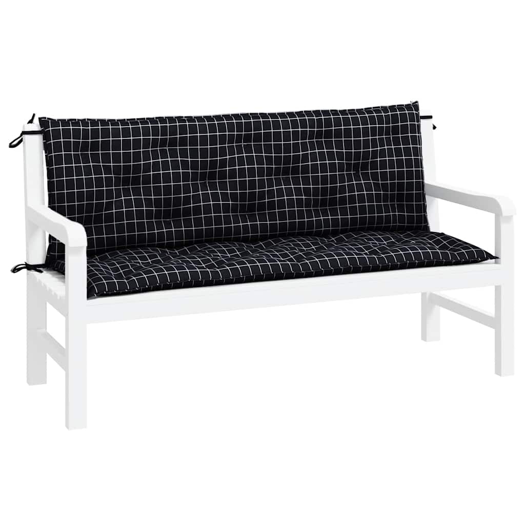 Gartenbank-Auflagen 2 Stk. Schwarz Karomuster 150x50x7 cm Stoff