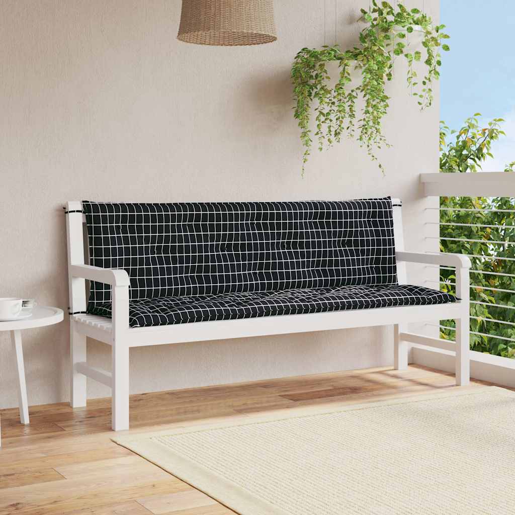 Gartenbank-Auflagen 2 Stk. Schwarz Karomuster 150x50x7 cm Stoff