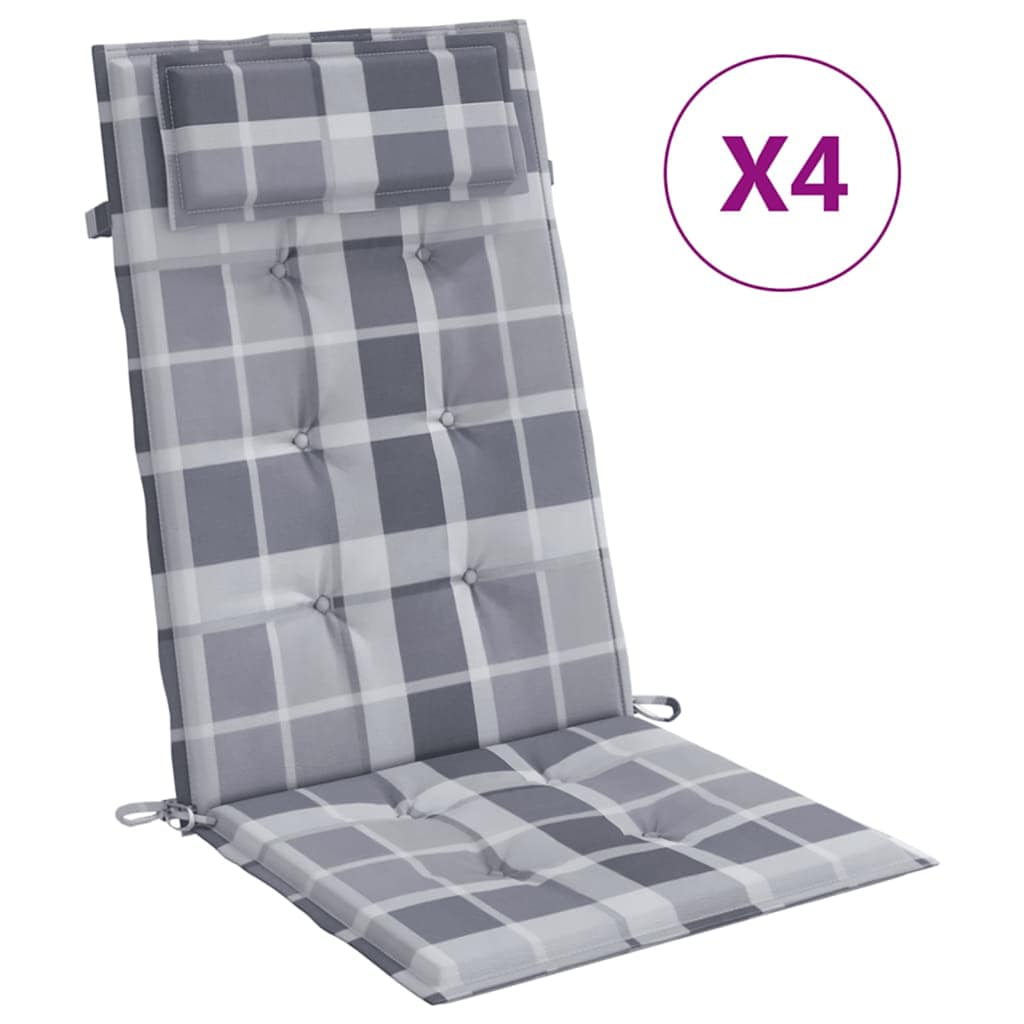 Hochlehner-Auflagen 4 Stk. Grau Karomuster Oxford-Gewebe