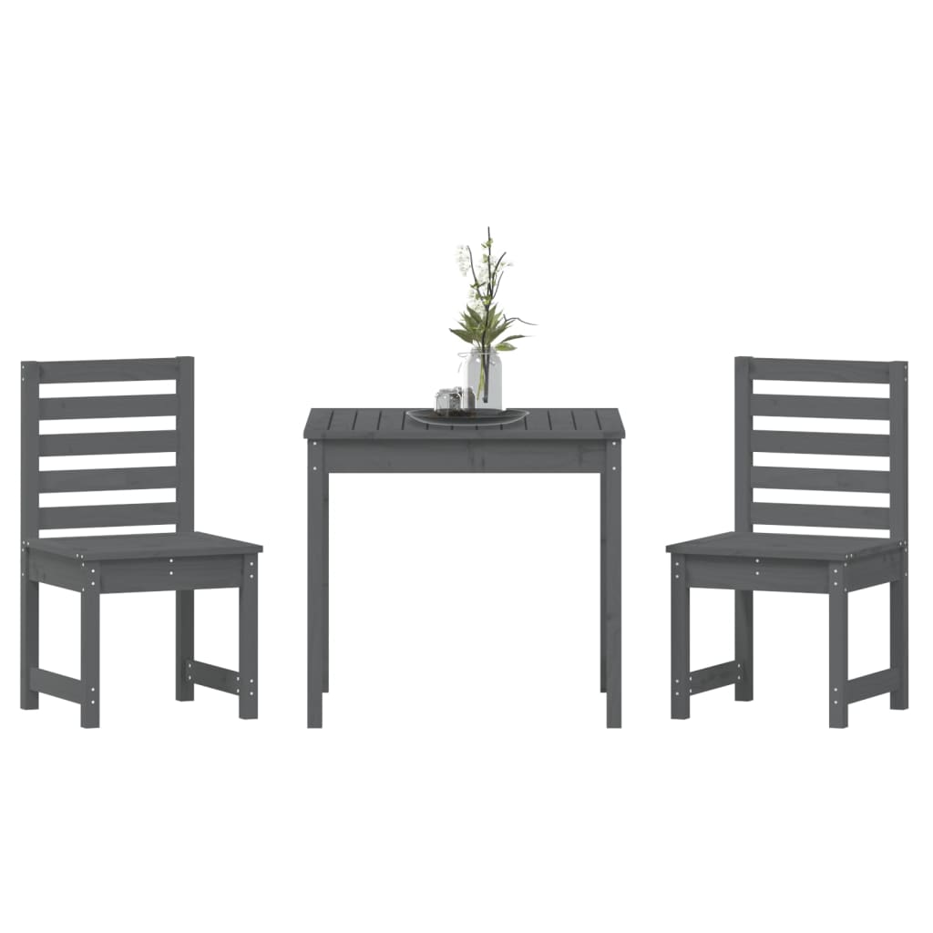 3-tlg. Garten-Bistro-Set Grau Massivholz Kiefer