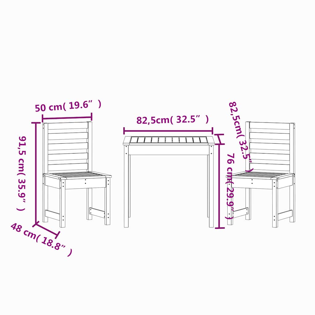 3-tlg. Garten-Bistro-Set Grau Massivholz Kiefer