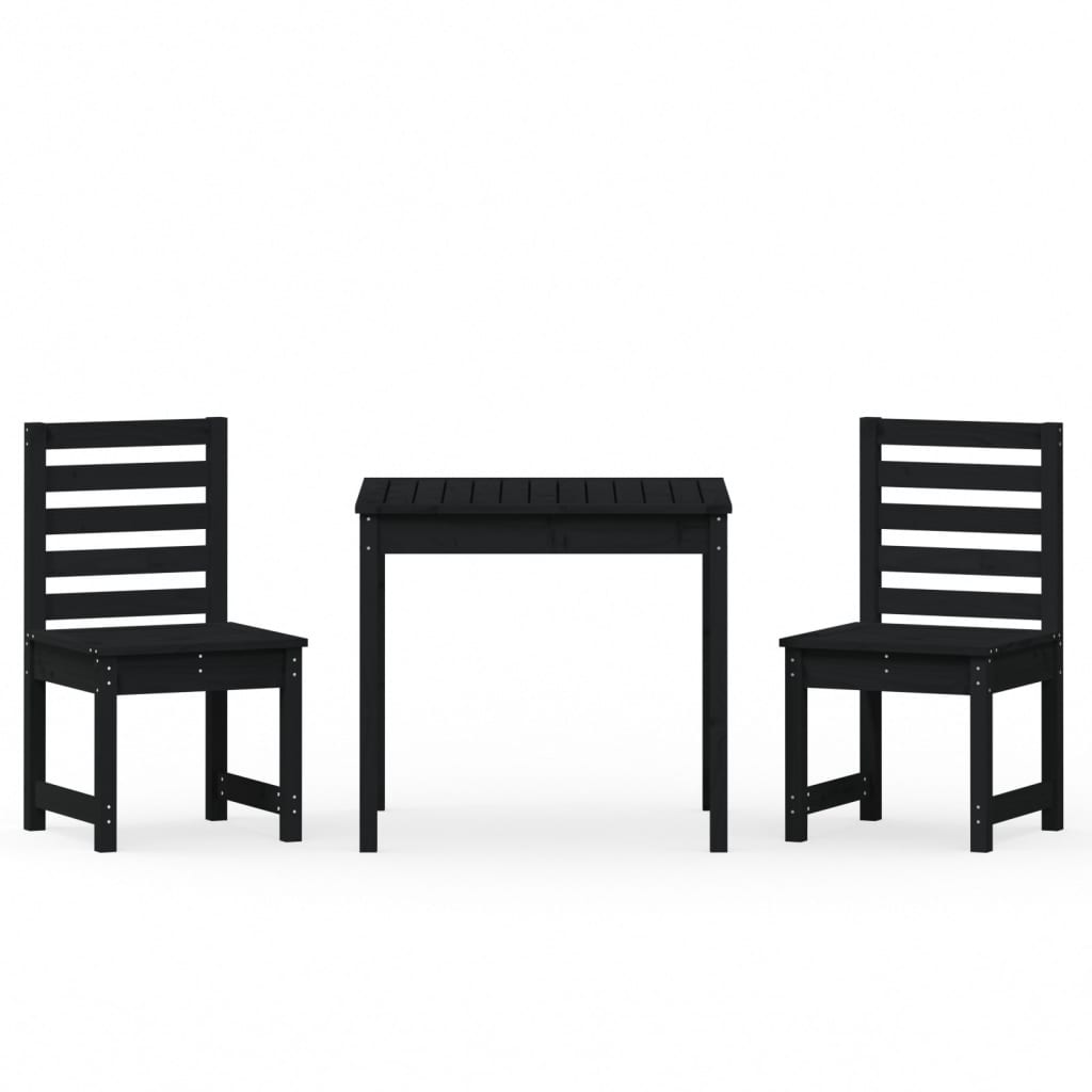 3-tlg. Garten-Bistro-Set Schwarz Massivholz Kiefer