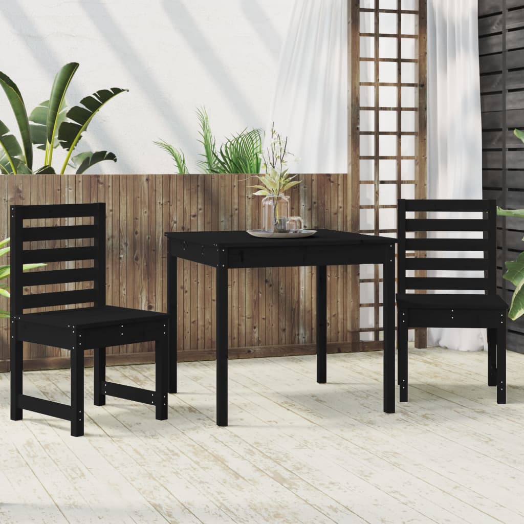 3-tlg. Garten-Bistro-Set Schwarz Massivholz Kiefer