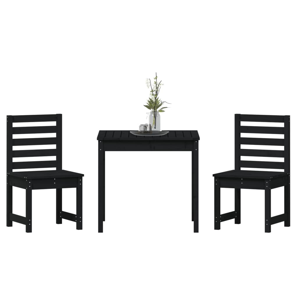 3-tlg. Garten-Bistro-Set Schwarz Massivholz Kiefer