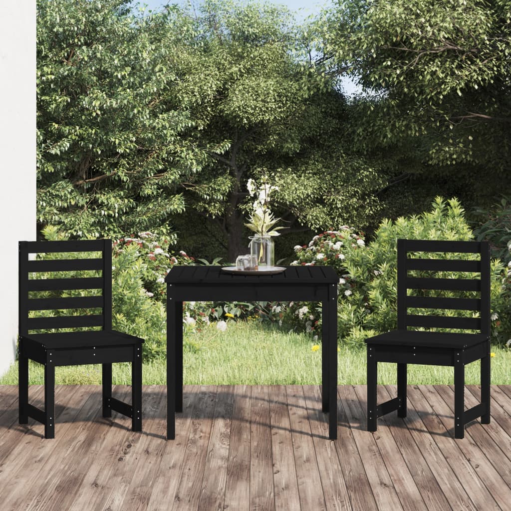 3-tlg. Garten-Bistro-Set Schwarz Massivholz Kiefer