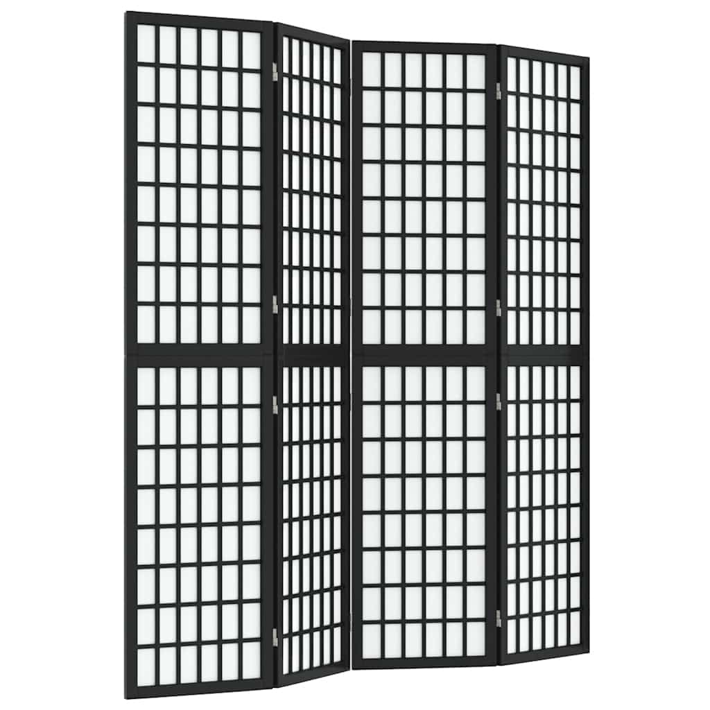 4-tlg. Paravent Japanischer Stil Faltbar 160x170 cm Schwarz