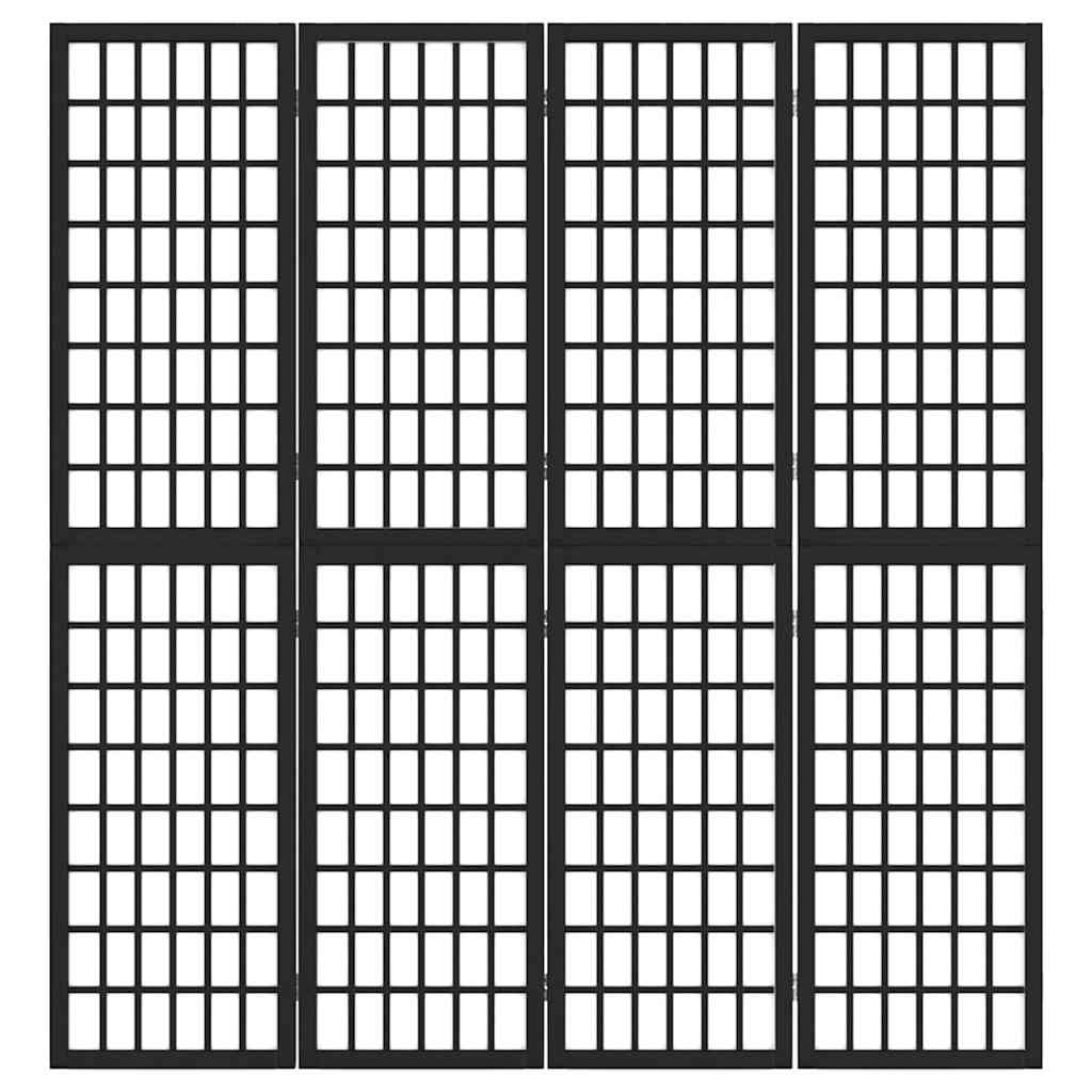 4-tlg. Paravent Japanischer Stil Faltbar 160x170 cm Schwarz