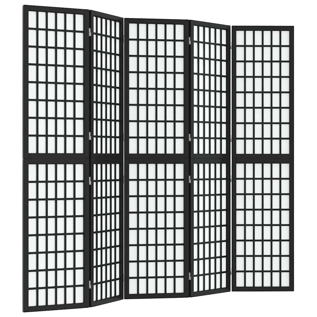 5-tlg. Paravent Japanischer Stil Faltbar 200x170 cm Schwarz
