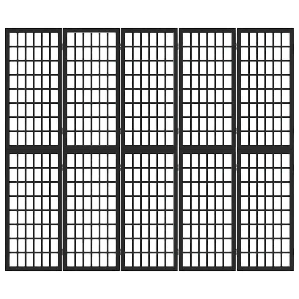 5-tlg. Paravent Japanischer Stil Faltbar 200x170 cm Schwarz