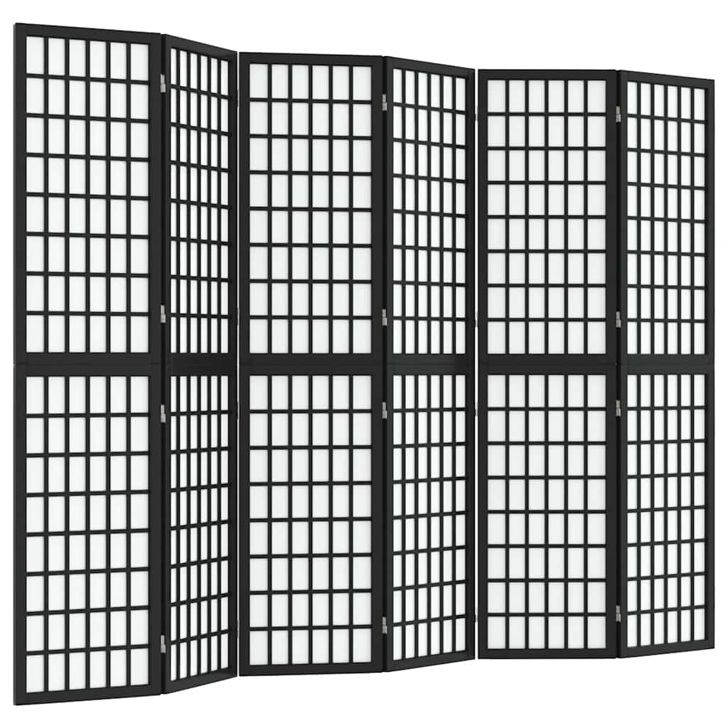 6-tlg. Paravent Japanischer Stil Faltbar 240x170 cm Schwarz