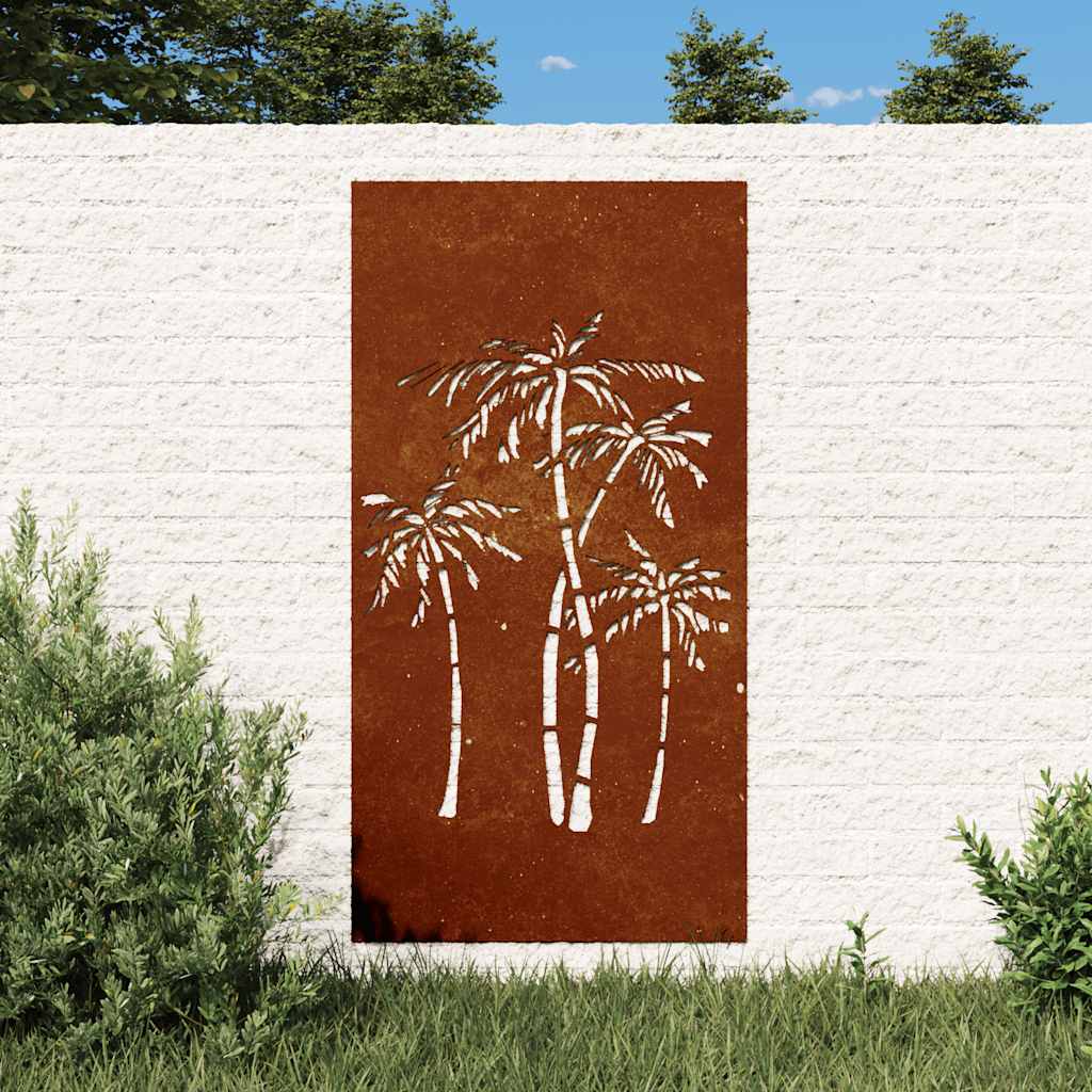 Garten-Wanddeko 105x55 cm Cortenstahl Palmen-Design