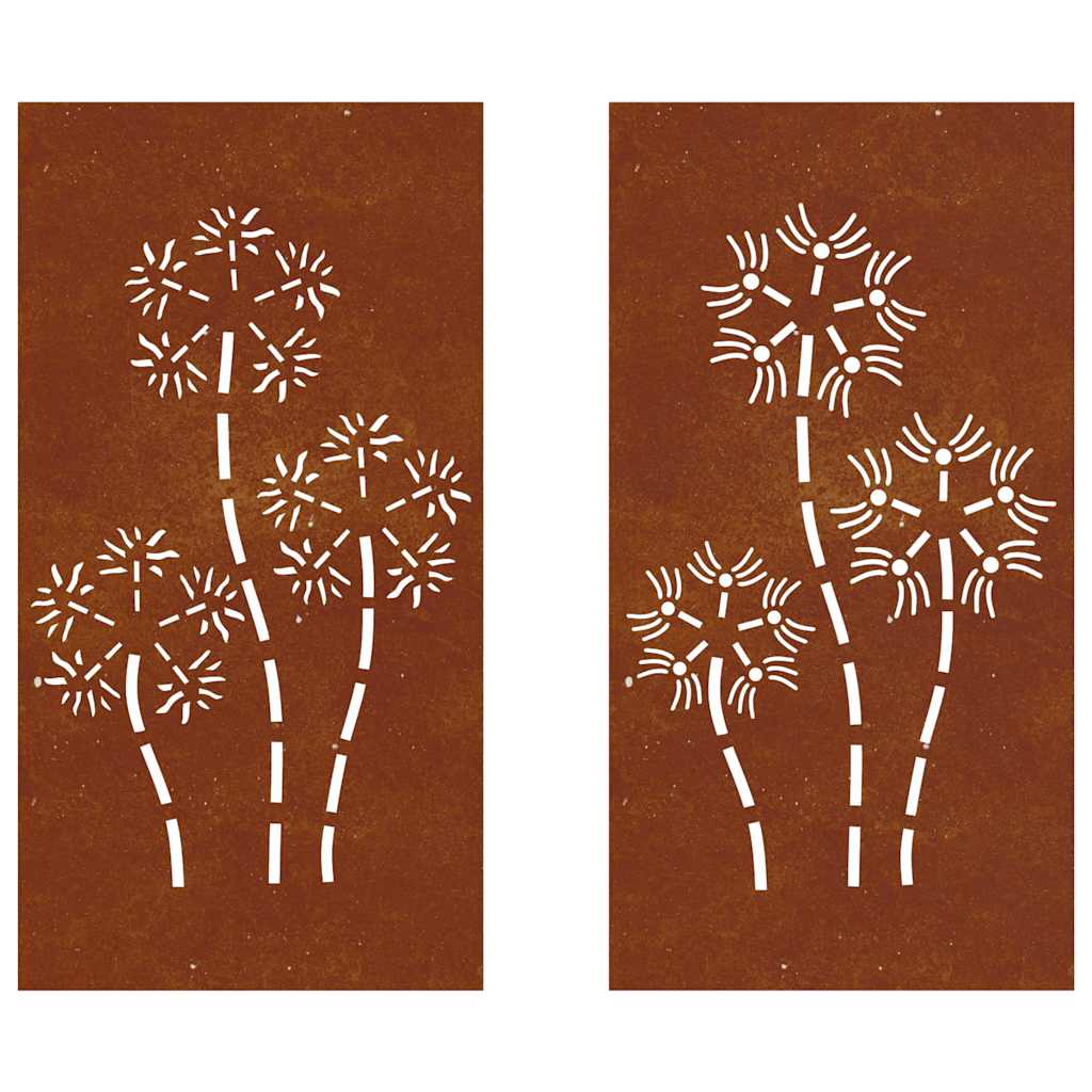 2-tlg. Garten-Wanddeko 105x55 cm Cortenstahl Blumen-Design