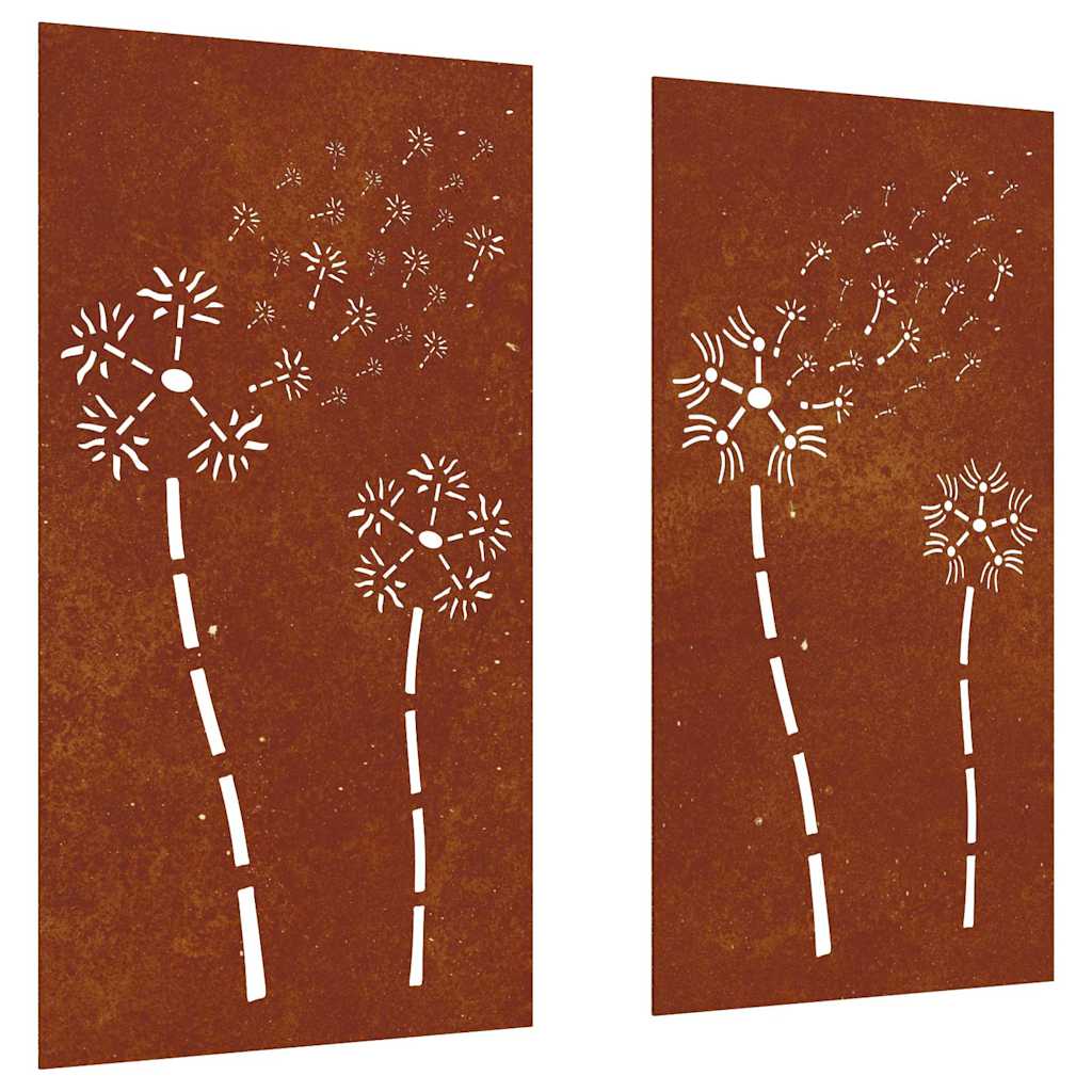 2-tlg. Garten-Wanddeko 105x55 cm Cortenstahl Blumen-Design