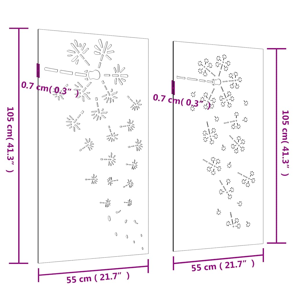 2-tlg. Garten-Wanddeko 105x55 cm Cortenstahl Blumen-Design
