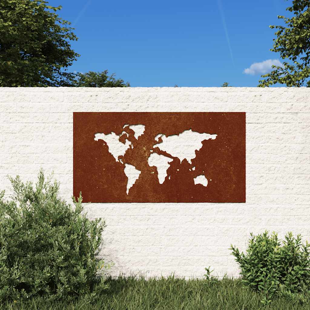 Garten-Wanddeko 105x55 cm Cortenstahl Weltkarten-Design