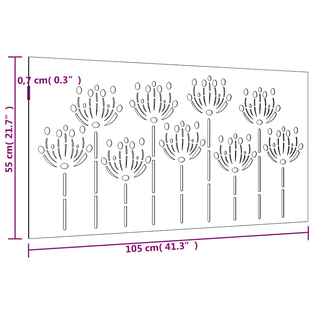 Garten-Wanddeko 105x55 cm Cortenstahl Blumen-Design