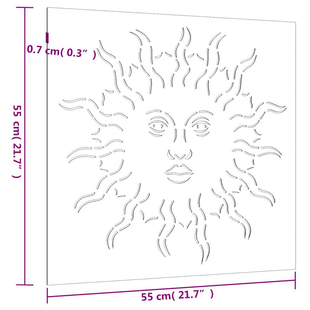 Garten-Wanddeko 55x55 cm Cortenstahl Sonne-Design
