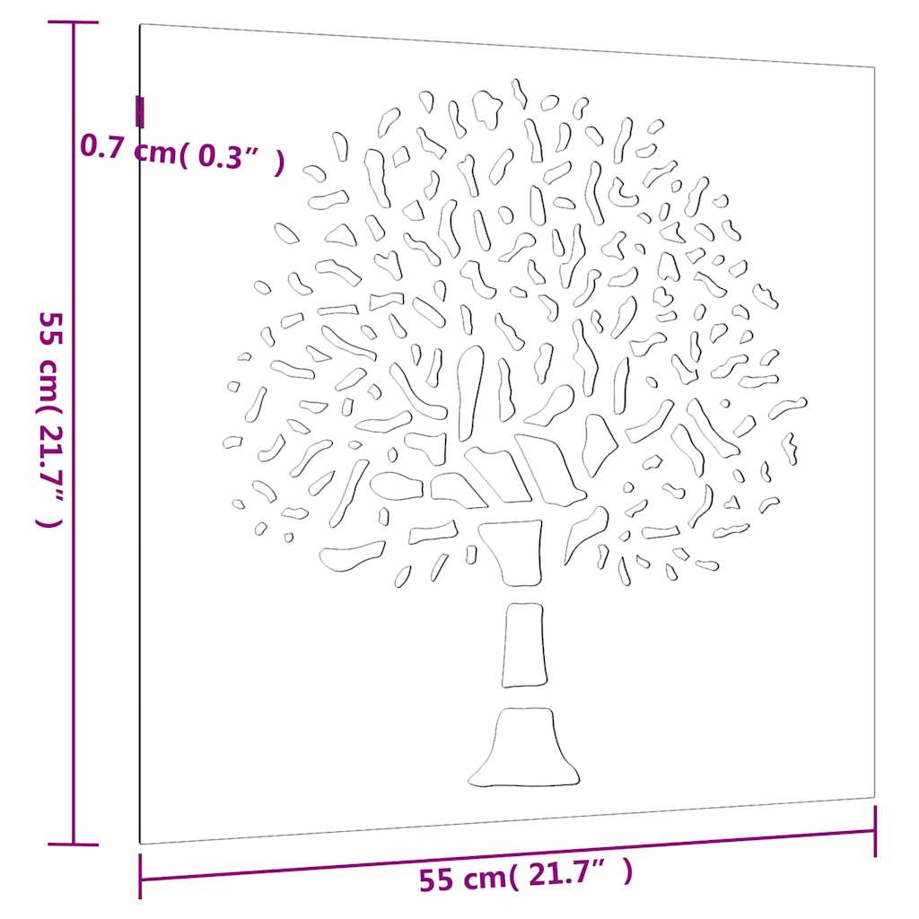 Garten-Wanddeko 55x55 cm Cortenstahl Baum-Design