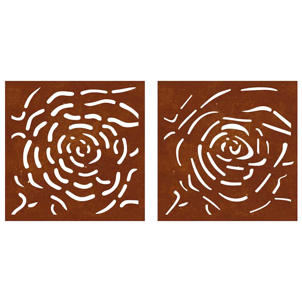 2-tlg. Garten-Wanddeko 55x55 cm Cortenstahl Rosen-Design