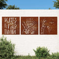 3-tlg. Garten-Wanddeko 55x55 cm Cortenstahl Gras-Design