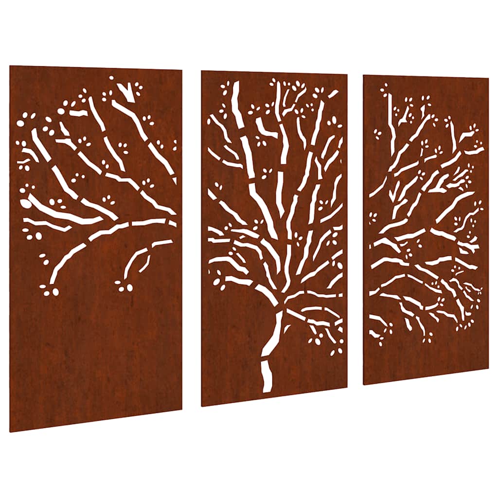 3-tlg. Garten-Wanddeko 105x55 cm Cortenstahl Baum-Design