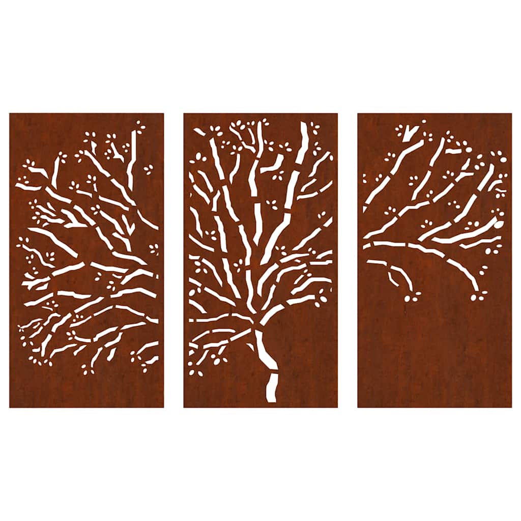 3-tlg. Garten-Wanddeko 105x55 cm Cortenstahl Baum-Design