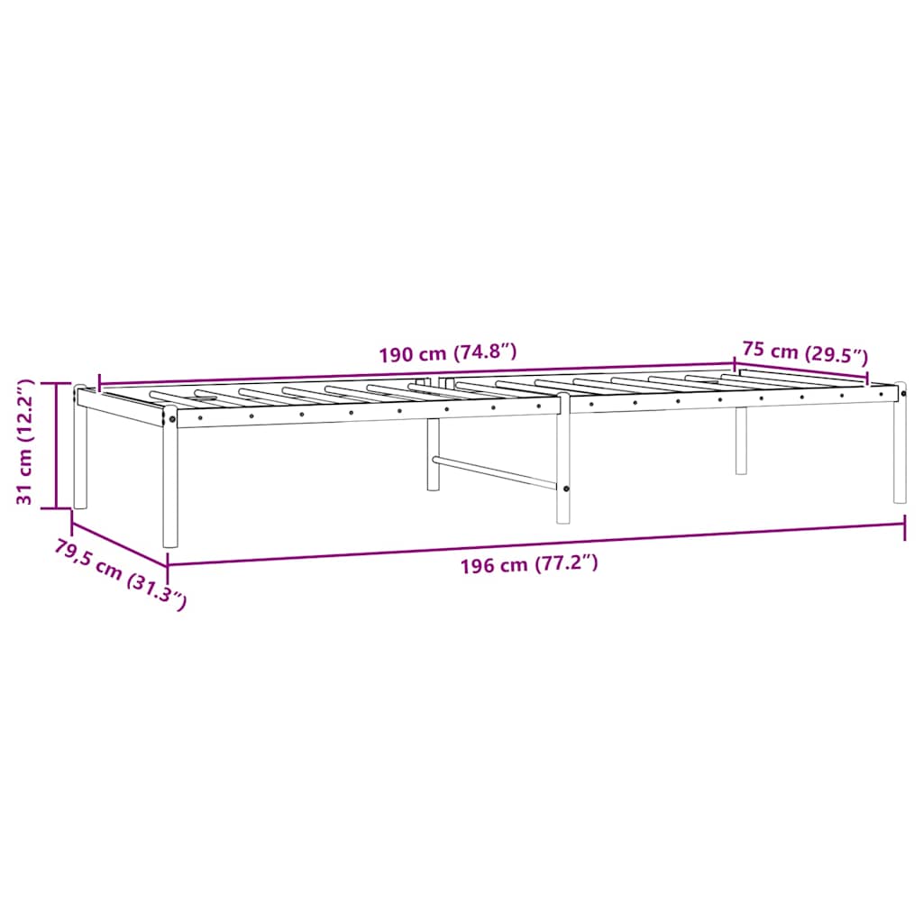 Bettgestell Metall Schwarz 75x190 cm
