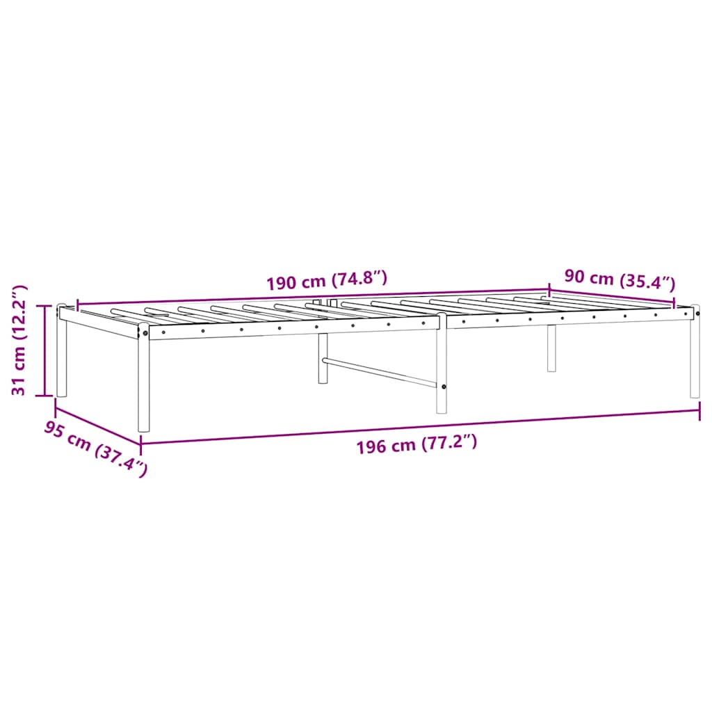 Bettgestell Metall Schwarz 90x190 cm