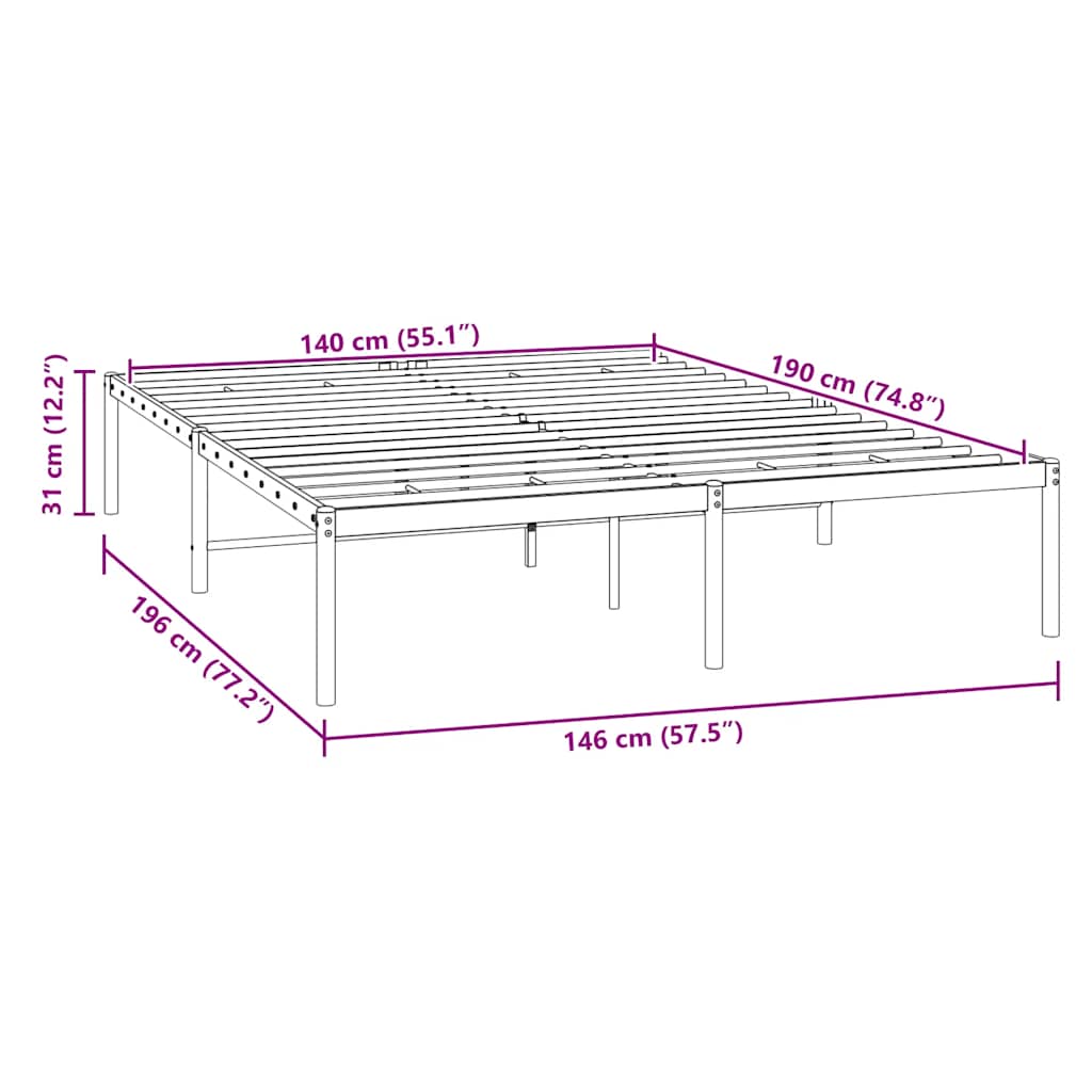 Bettgestell Metall Schwarz 140x190 cm