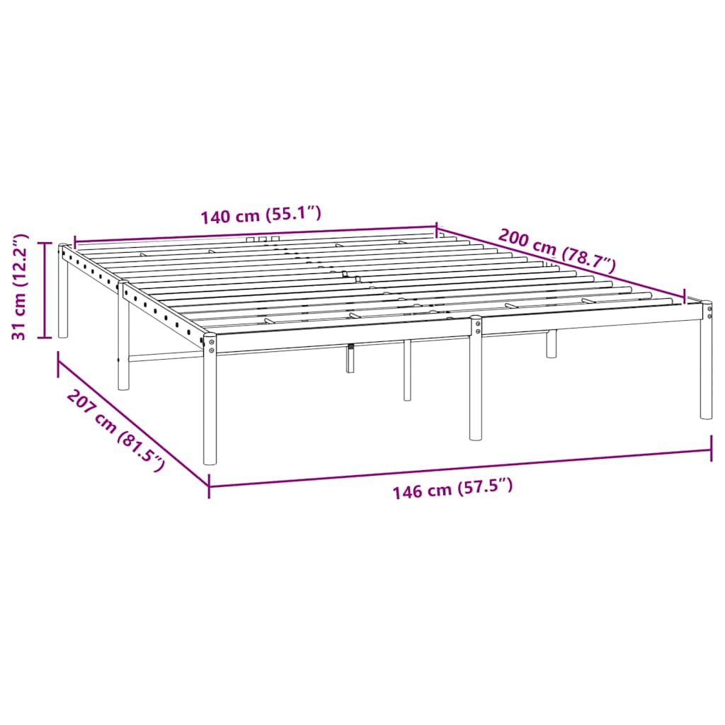 Bettgestell Metall Schwarz 140x200 cm