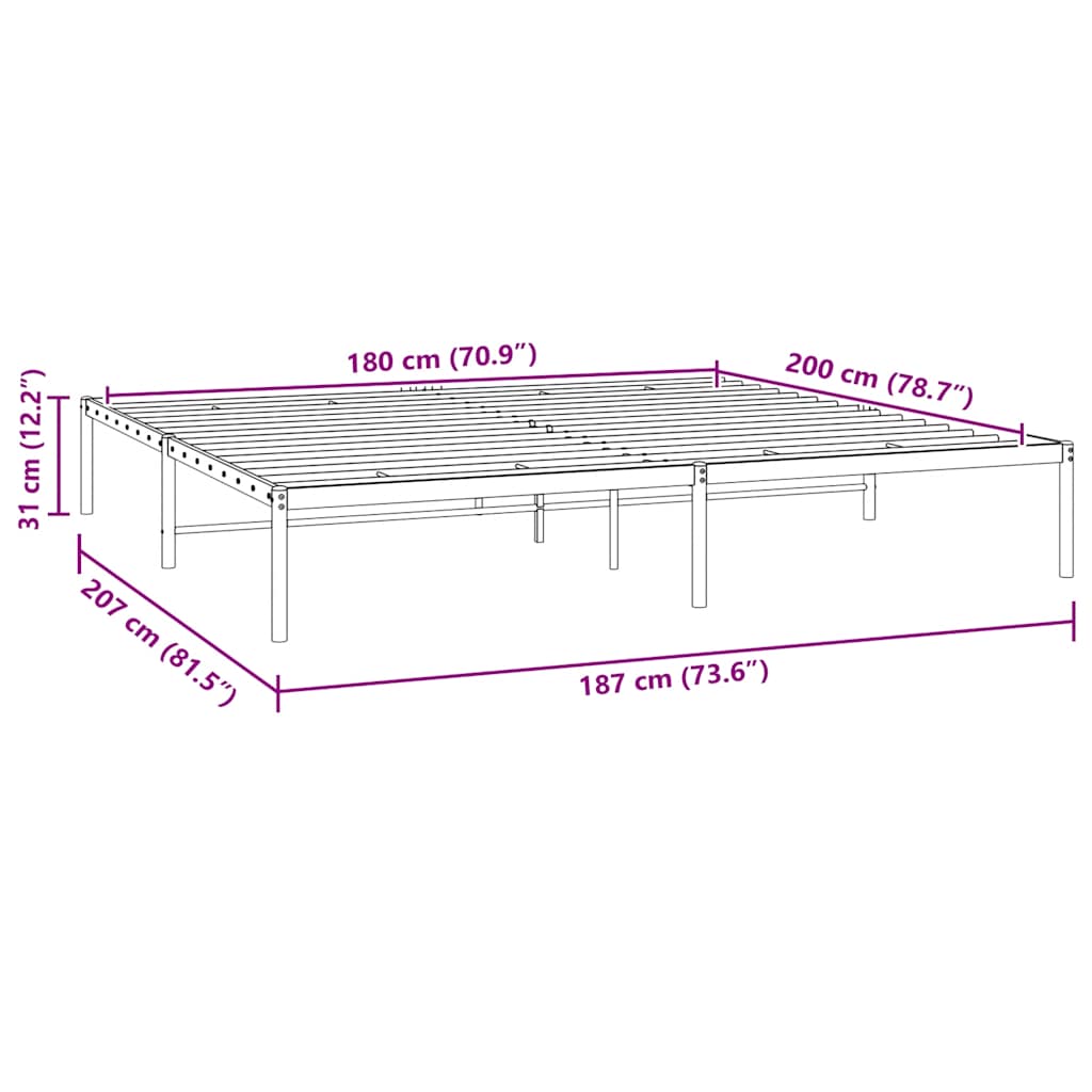 Bettgestell Metall Schwarz 180x200 cm