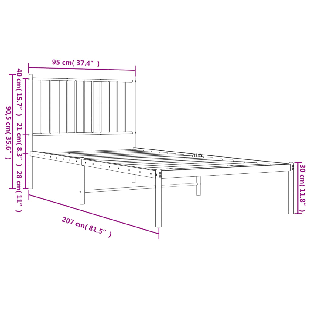 Bettgestell mit Kopfteil Metall Schwarz 90x200 cm