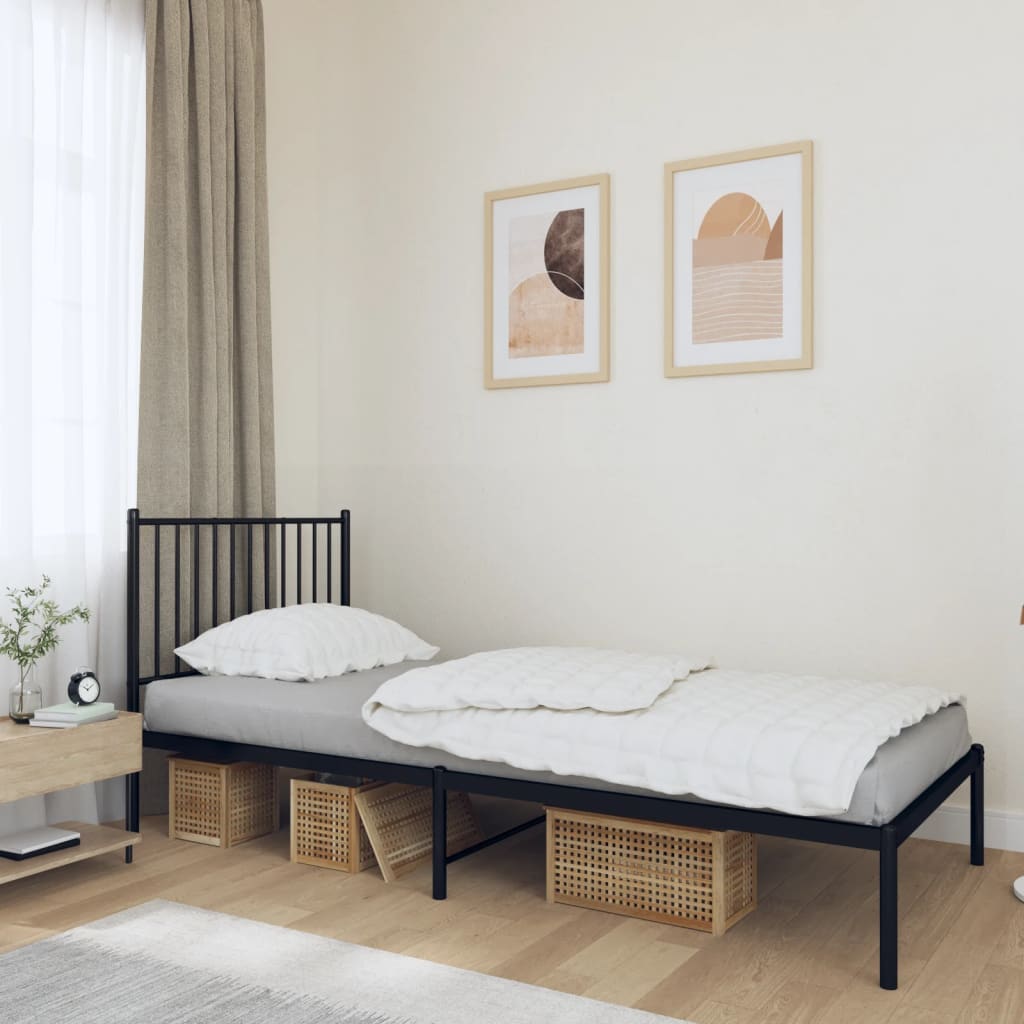 Bettgestell mit Kopfteil Metall Schwarz 90x200 cm