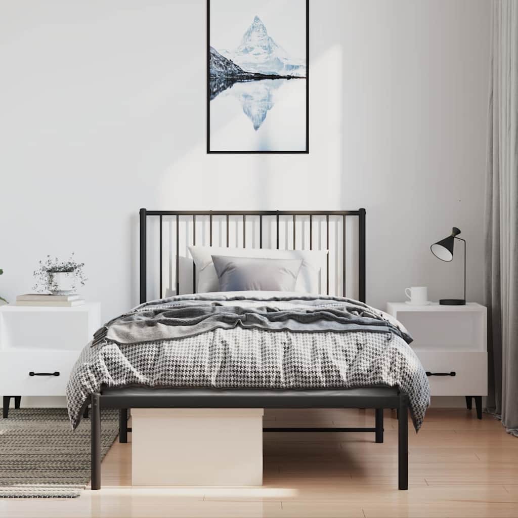 Bettgestell mit Kopfteil Metall Schwarz 100x190 cm