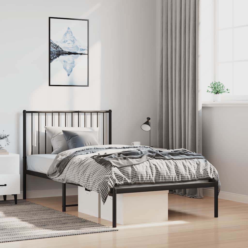 Bettgestell mit Kopfteil Metall Schwarz 100x190 cm