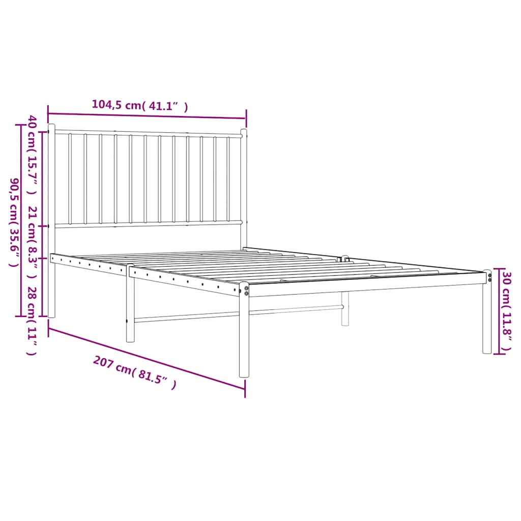 Bettgestell mit Kopfteil Metall Schwarz 100x200 cm