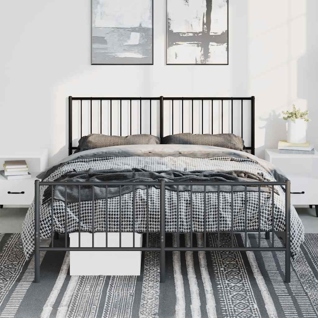 Bettgestell mit Kopf- und Fußteil Metall Schwarz 135x190 cm