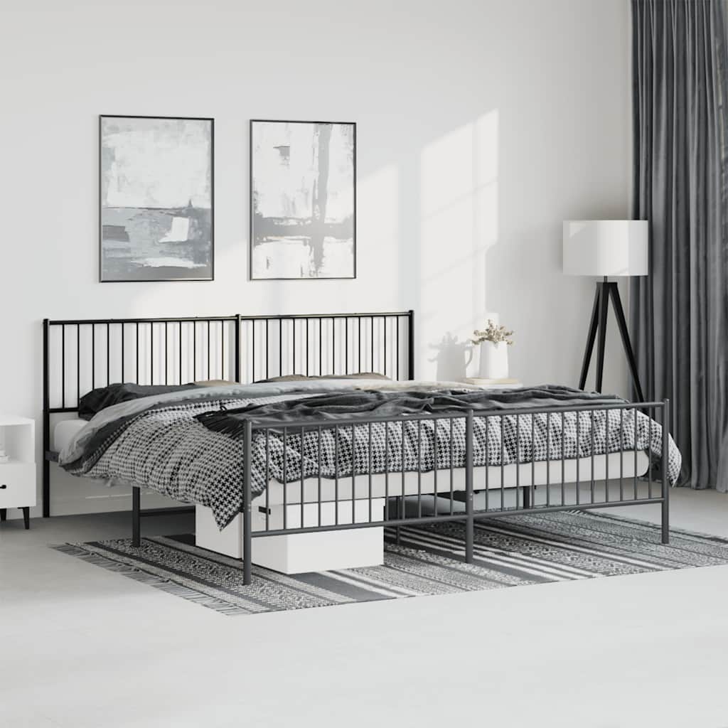 Bettgestell mit Kopf- und Fußteil Metall Schwarz 193x203 cm